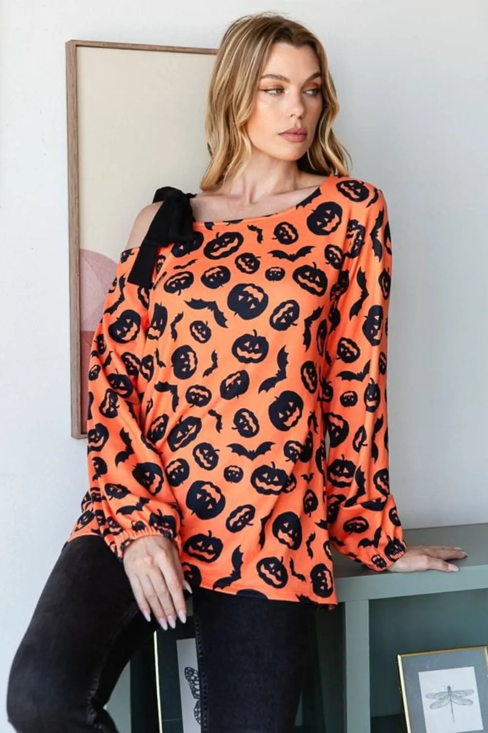 Pumpkin Print One-Shoulder Tee - Love Salve